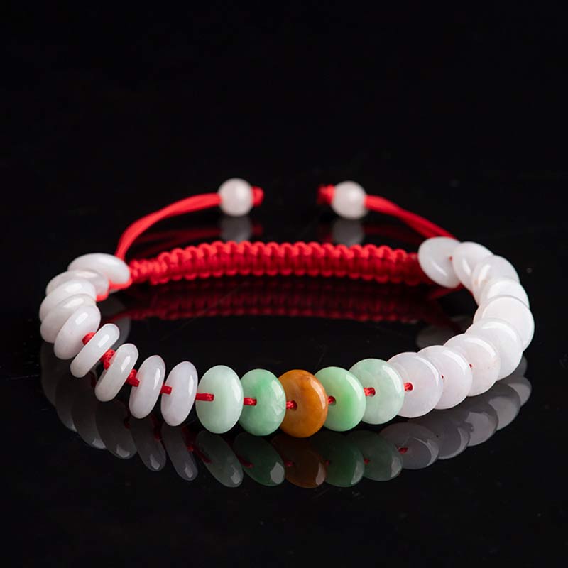 Round Jade Lucky Red String Weave Bracelet