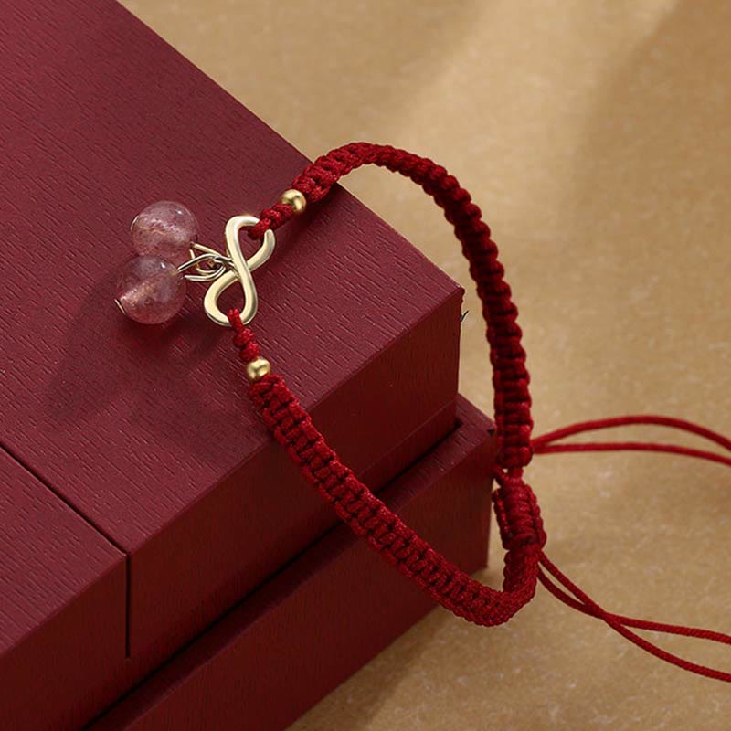 Strawberry Quartz Crystal Endless Knot Love Red String Weave Bracelet