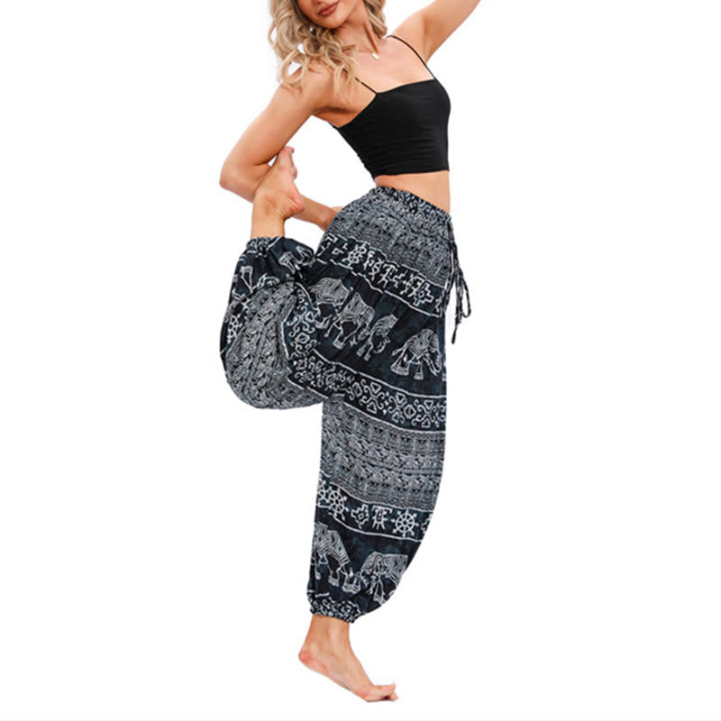 Elephant Geometry Pattern Casual Loose Harem Trousers Women's Yoga Pants
