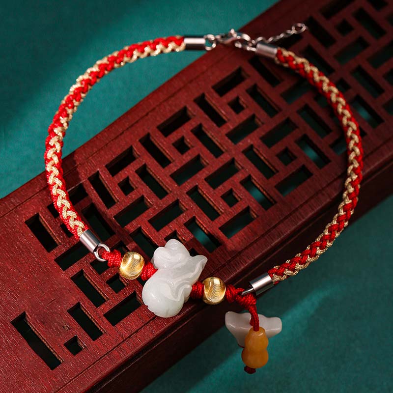 Chinese Zodiac Jade Prosperity Red String Bracelet Anklet