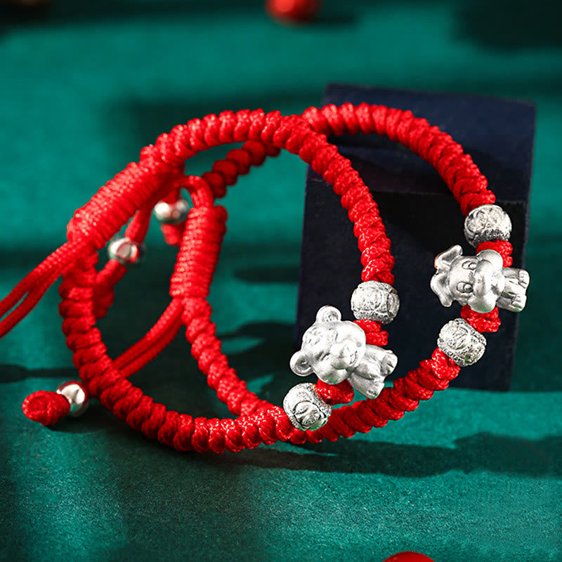 999 Sterling Silver Chinese Zodiac Red Rope Luck Handcrafted Kids Bracelet