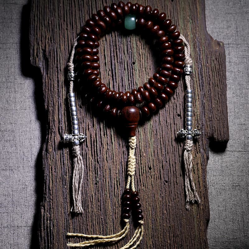 Natural Tibet 108 Mala Beads Purple Bodhi Seed Three-eyed Dzi Bead Copper Dorje Harmony Bracelet