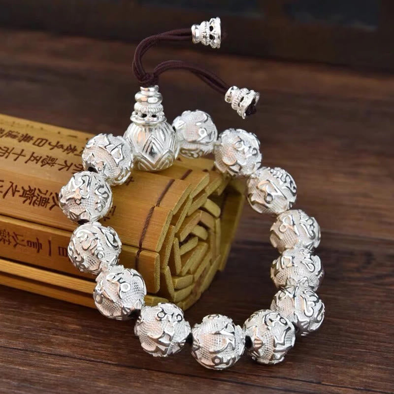 Tibetan Om Mani Padme Hum Carved Alloy Beads Amulet Bracelet