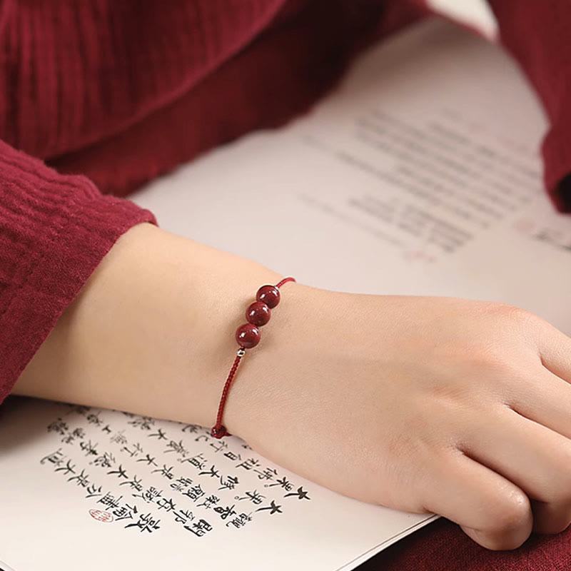 Natural Lucky Cinnabar Bead Blessing String Bracelet Anklet