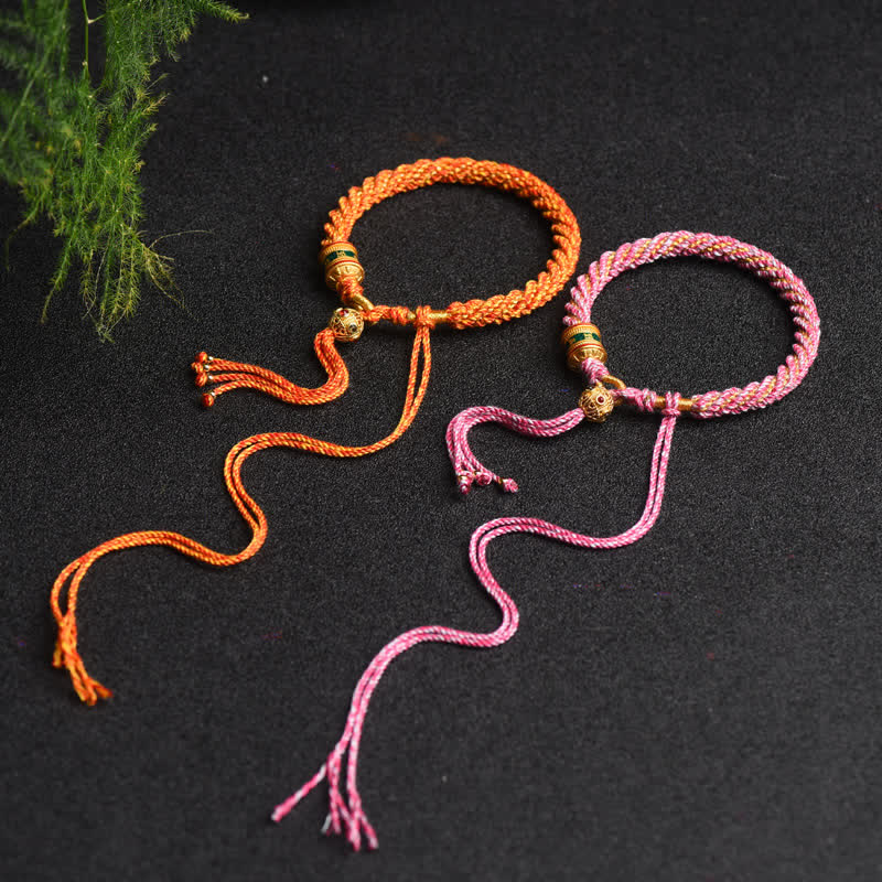 Tibetan Handmade Luck Prayer Wheel Bead Charm Weave Colorful String Bracelet