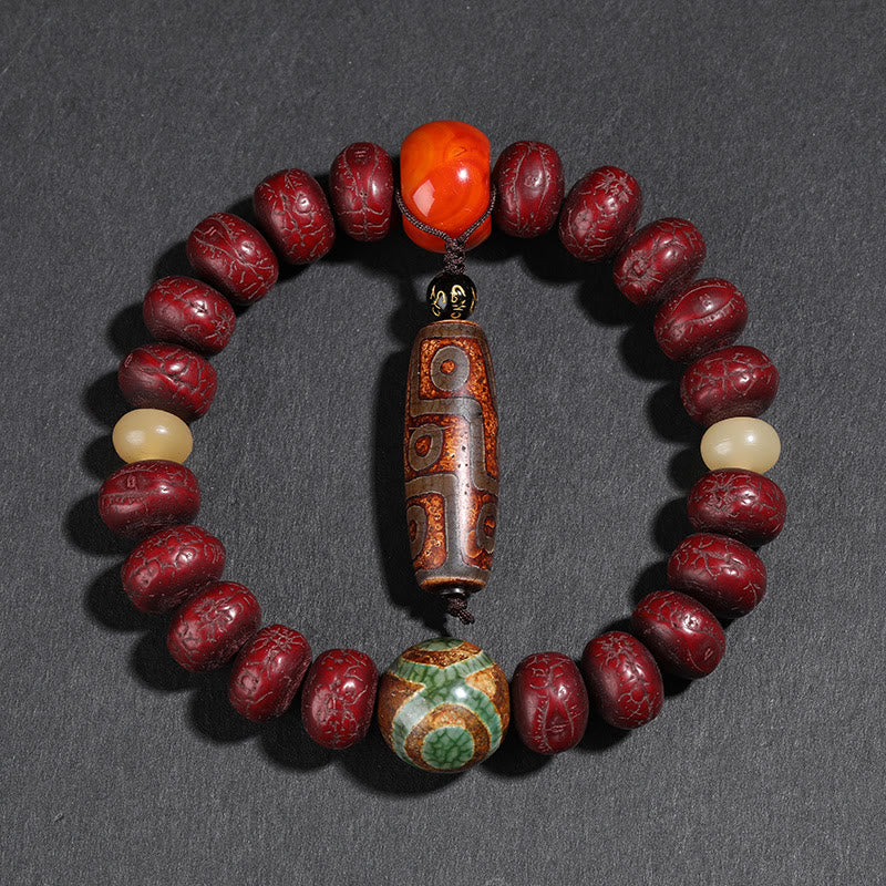 Tibet Bodhi Seed Dzi Bead Dancing Lion Luck Bracelet Wrist Mala