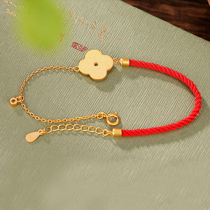 925 Sterling Silver Plated Gold Four Leaf Clover Zircon Luck Bracelet