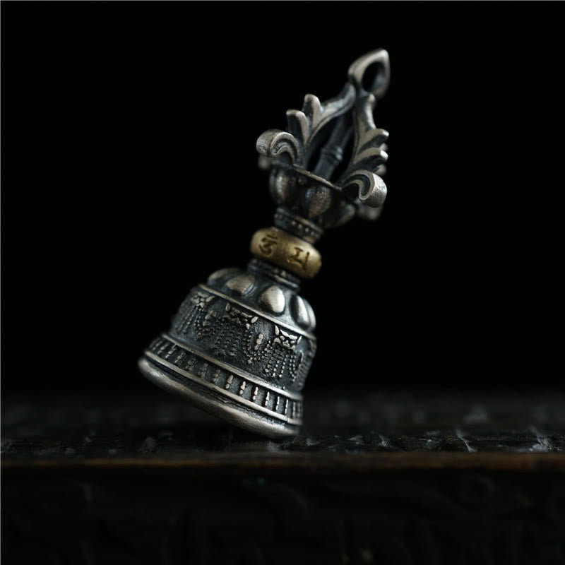 Tibet 925 Sterling Silver Om Mani Padme Hum Dorje Bell Vajra Engraved Enlightenment Pendant Hanging Decoration