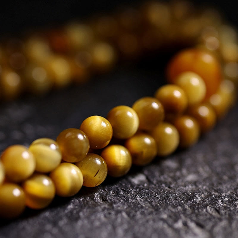 108 Mala Beads Natural Tiger Eye Copper Dorje Protection Tassel Bracelet