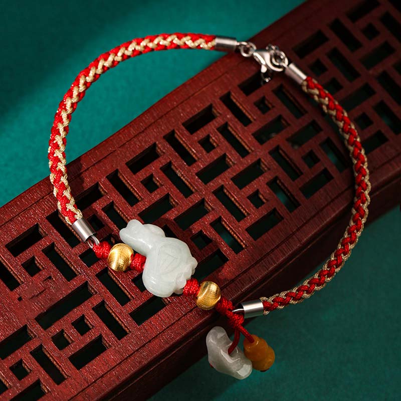 Chinese Zodiac Jade Prosperity Red String Bracelet Anklet