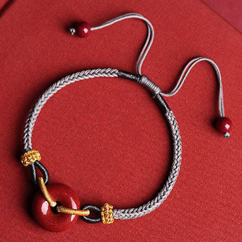 Handmade Cinnabar Peace Buckle Blessing Braided Rope Bracelet