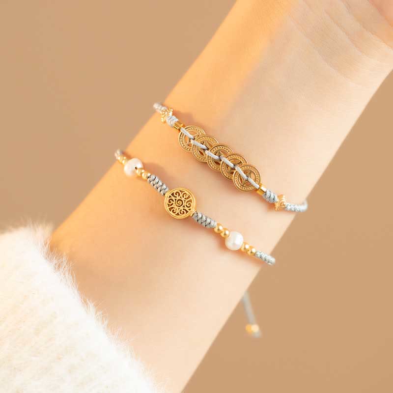 Copper Coin Fortune Tree Luck Strength Braided Bracelet