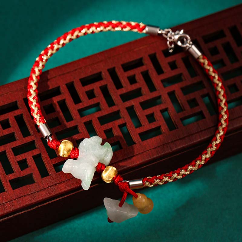 Chinese Zodiac Jade Prosperity Red String Bracelet Anklet