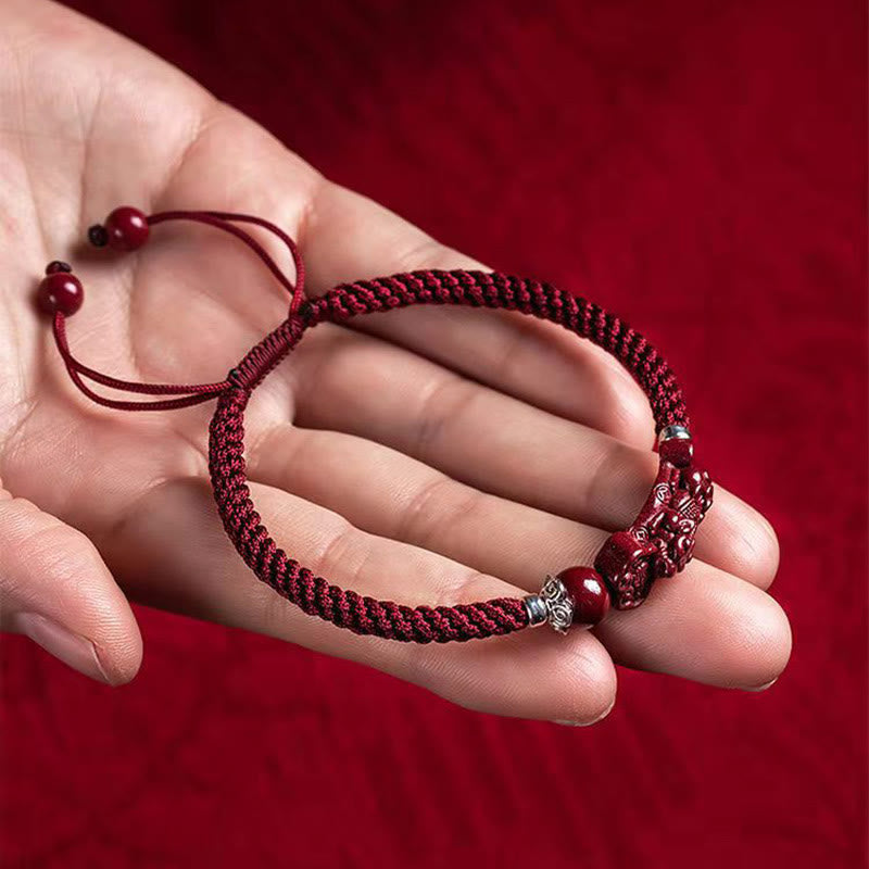 Handcrafted PiXiu Cinnabar Wealth Luck Braided Bracelet
