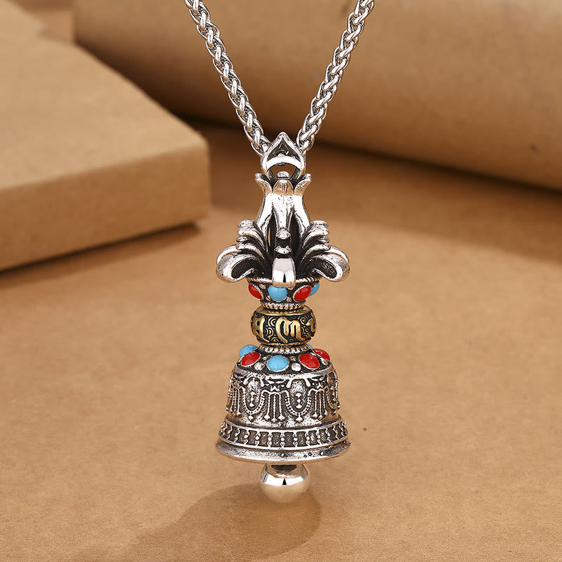 Tibetan Om Mani Padme Hum Dorje Vajra Bell Strength Necklace Pendant