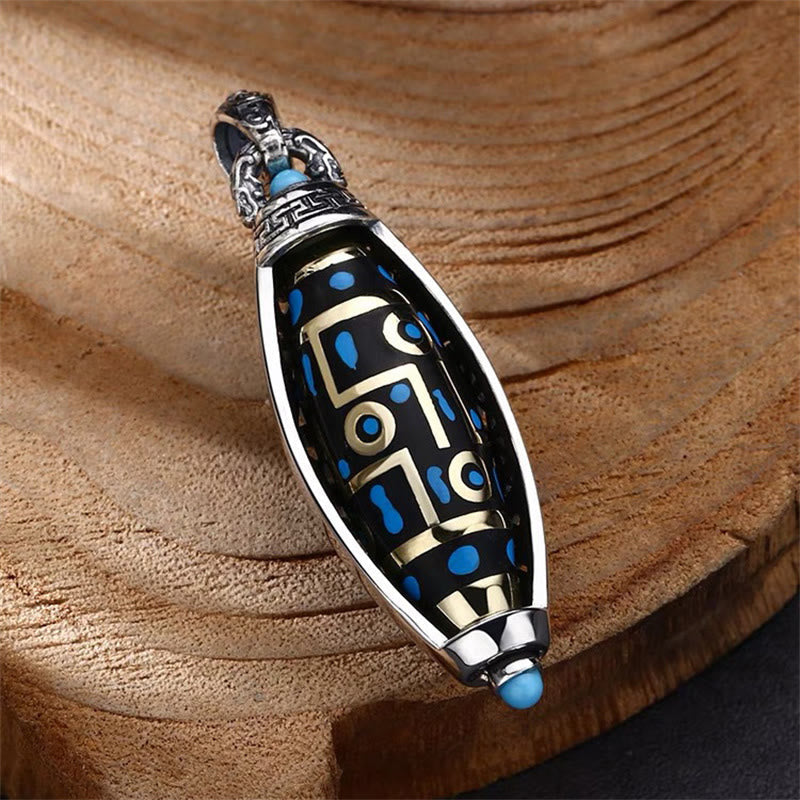 Tibetan Om Mani Padme Hum Nine-Eye Dzi Bead Pattern Peace Purity Rotatable Necklace Pendant