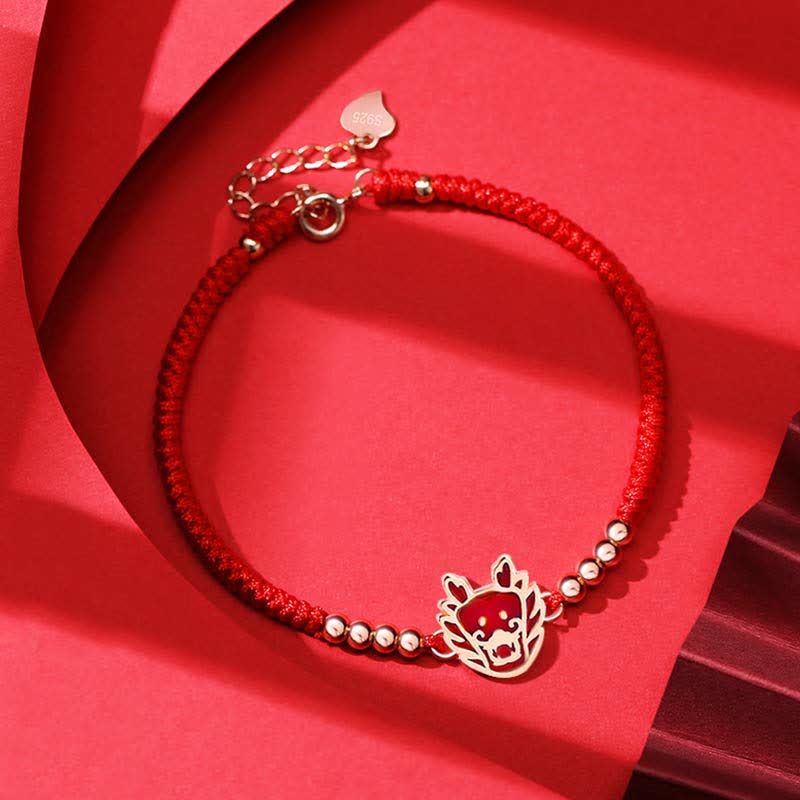 925 Sterling Silver Chinese Zodiac Luck Faith Discolor Red String Bracelet