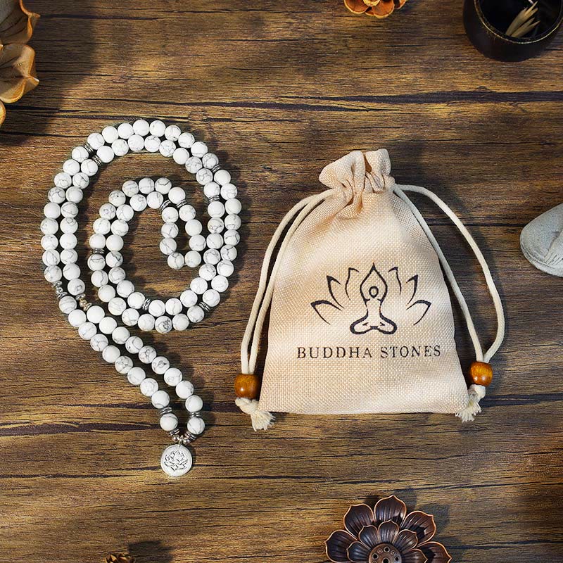 White Turquoise Lotus Mala Bracelet