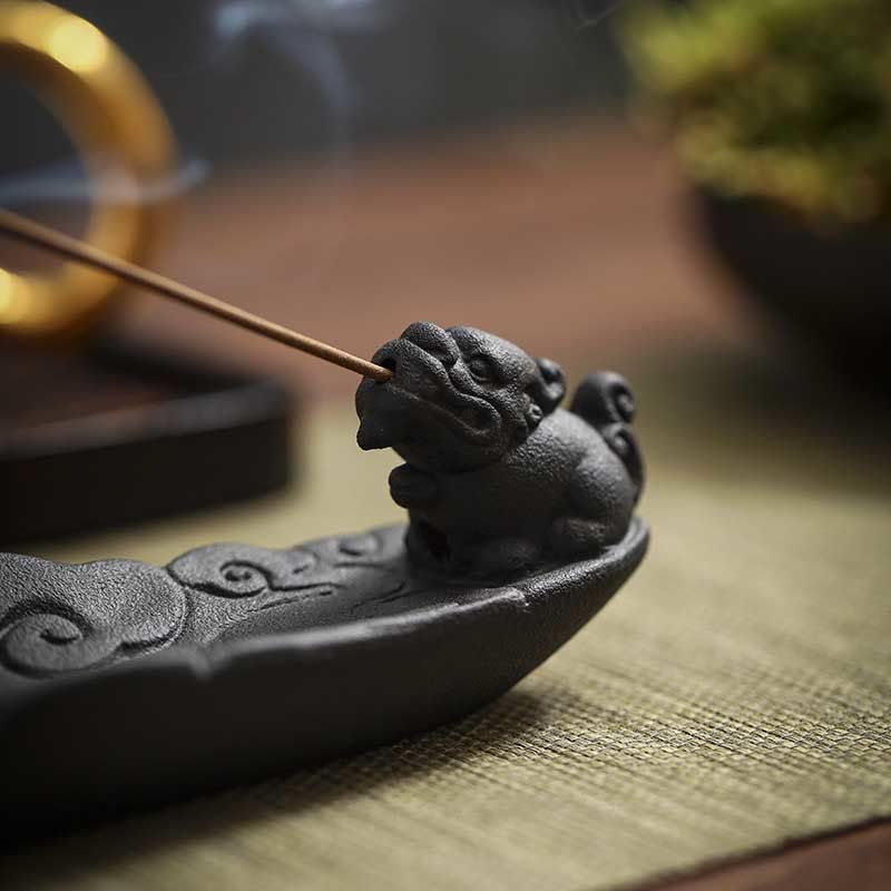 Auspicious Clouds Pixiu Ceramic Stick Incense Burner Decoration