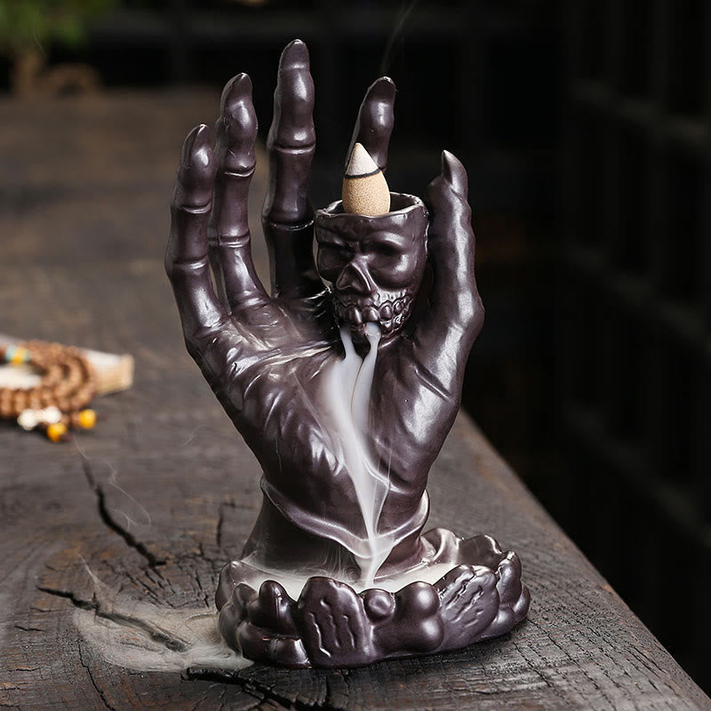 Halloween Ghost Hand Skull Head Ceramic Peace Incense Burner Decoration