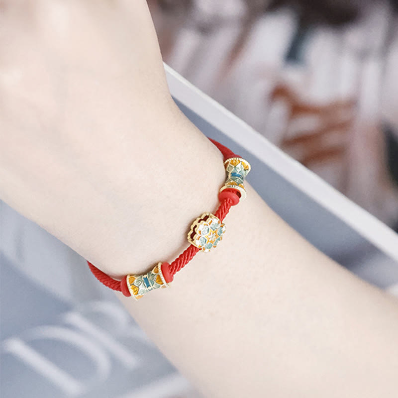 Dunhuang 925 Sterling Silver Lotus Drum New Beginning Red Rope Bracelet