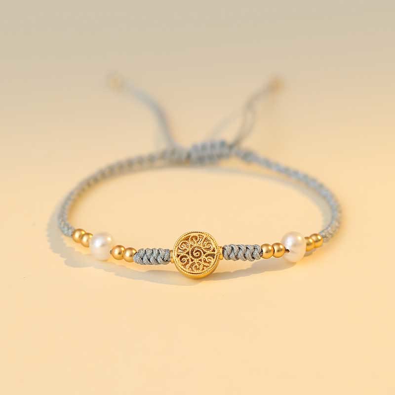 Copper Coin Fortune Tree Luck Strength Braided Bracelet