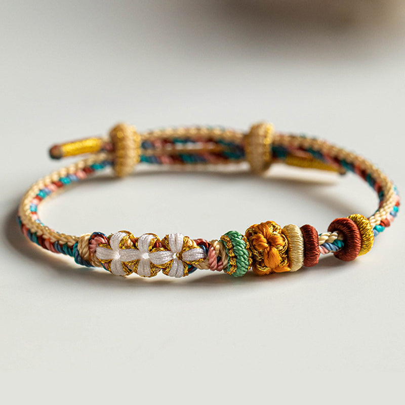 Handmade Dunhuang Color Peach Blossom Pattern Braid String Bracelet