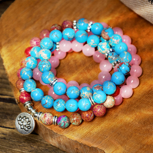 Tibetan Purple Miano Real Bead Harmony Lotus Mala