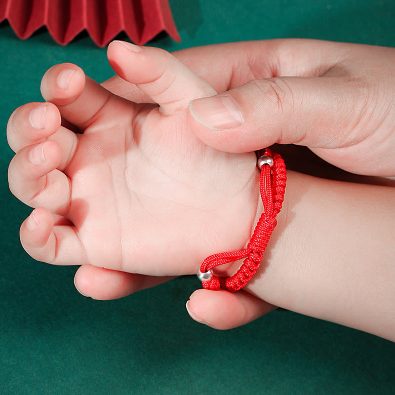 999 Sterling Silver Chinese Zodiac Red Rope Luck Handcrafted Kids Bracelet