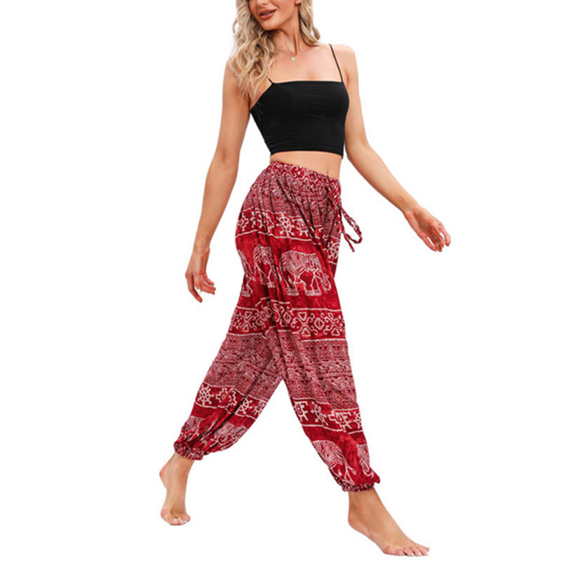 Elephant Geometry Pattern Casual Loose Harem Trousers Women's Yoga Pants