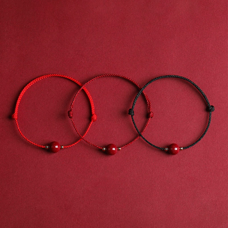 Natural Lucky Cinnabar Bead Blessing String Bracelet Anklet