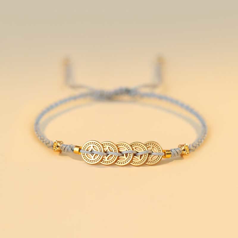 Copper Coin Fortune Tree Luck Strength Braided Bracelet