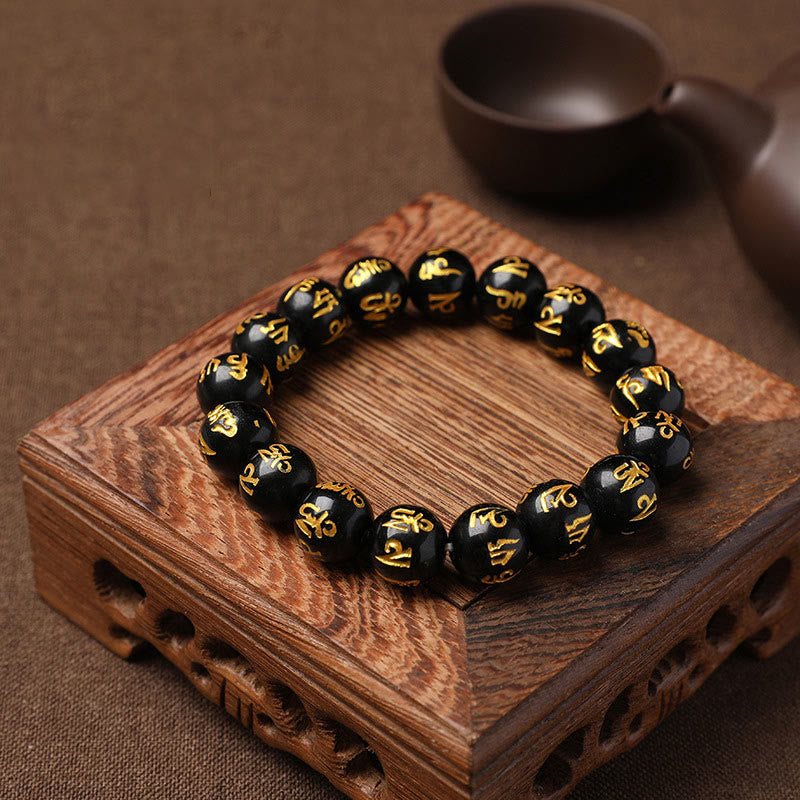 Tibet White Crystal Black Onyx Om Mani Padme Hum Meditation Bracelet