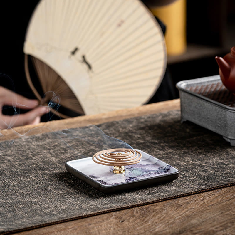 Mountain Lake Flower Leaf Ceramic Plate Tray Stick Incense Burner Decoration