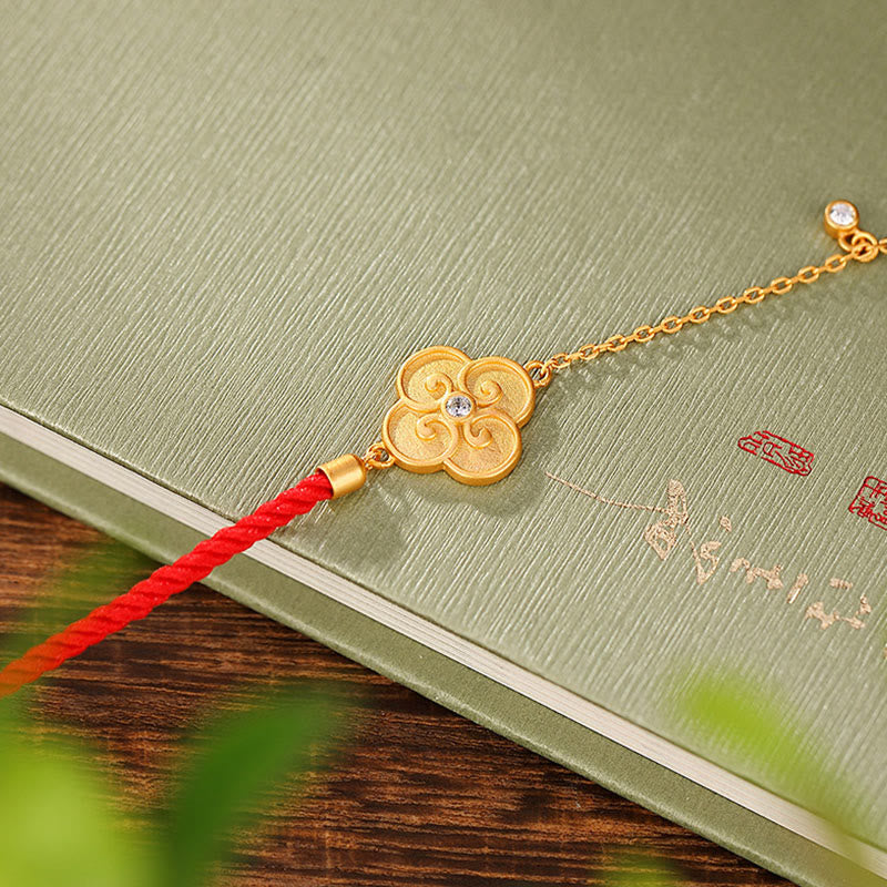 925 Sterling Silver Plated Gold Four Leaf Clover Zircon Luck Bracelet