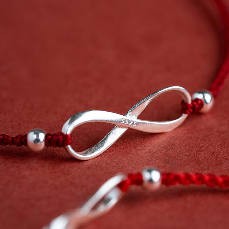 925 Sterling Silver Endless Knot Protection Luck Red String Bracelet Anklet