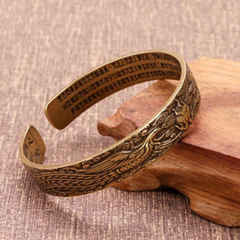 2Pcs Om Mani Padme Hum Dragon Phoenix Copper Leather Peace Cuff Bracelet Bangle