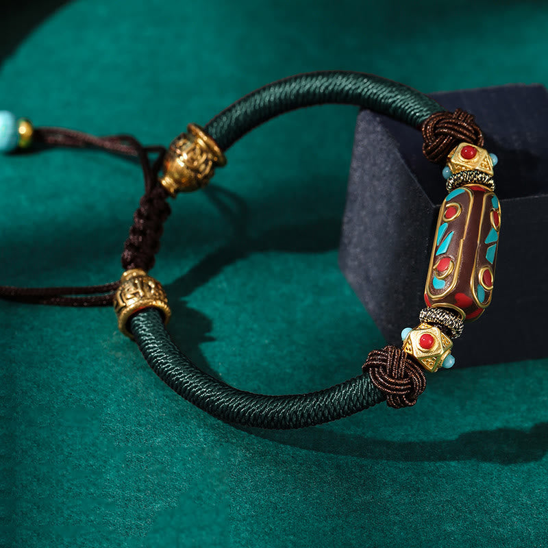 Handmade Tibetan Turquoise Om Mani Padme Hum Strength Braided Bracelet