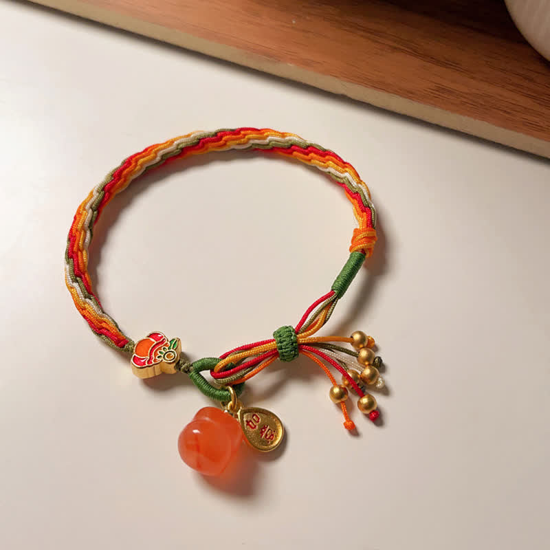 Persimmon Red Agate Strength Reincarnation Knot Braid String Bracelet