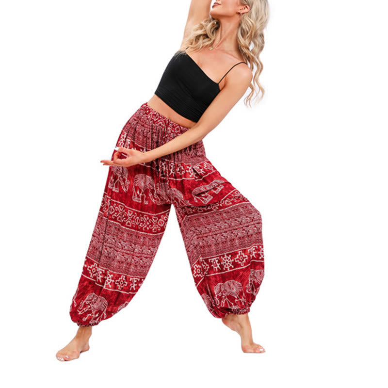 Elephant Geometry Pattern Casual Loose Harem Trousers Women's Yoga Pants