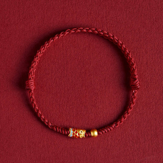 925 Sterling Silver Handmade Koi Fish Wealth Success Braided Rope Bracelet