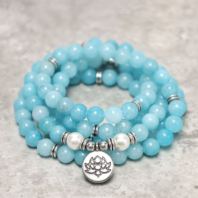 Natural Amazonite Stone Lotus Mala Bracelet