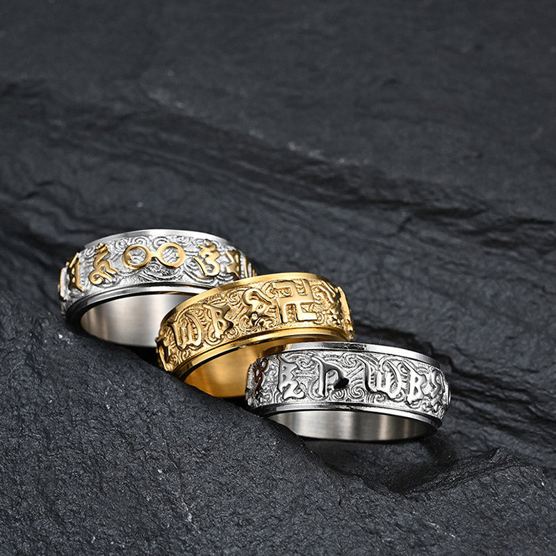 Om Mani Padme Hum Balance Calm Titanium Steel Ring