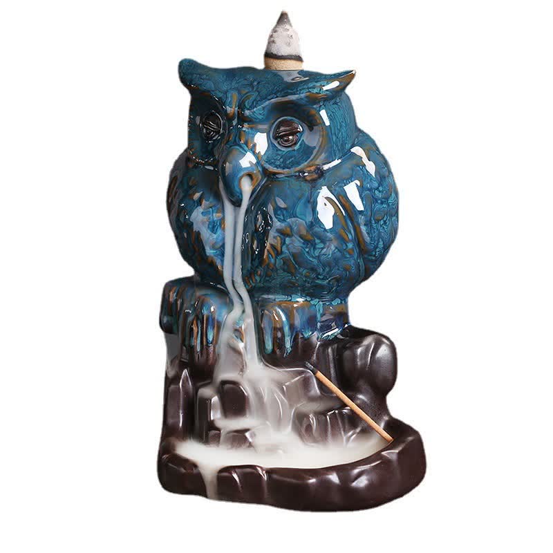 Cute Owl Ceramic Backflow Smoke Fountain Meditation Incense Burner Decoration