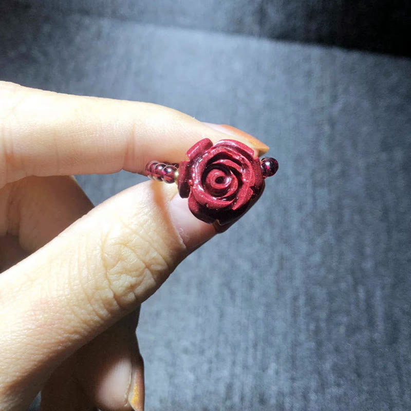 Garnet Cinnabar Lucky Bead PiXiu Om Mani Padme Hum Rose Protection Ring