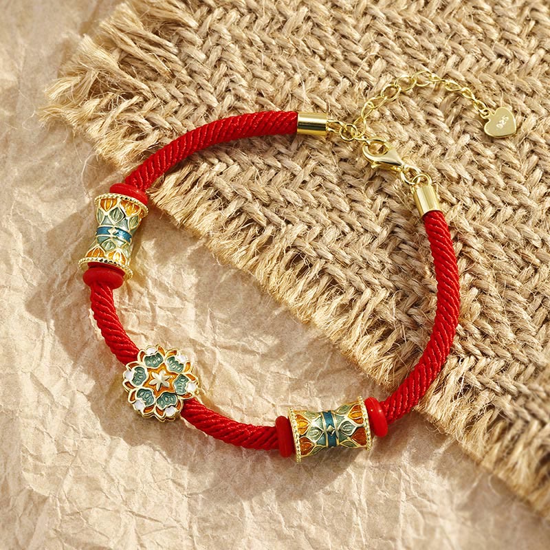 Dunhuang 925 Sterling Silver Lotus Drum New Beginning Red Rope Bracelet