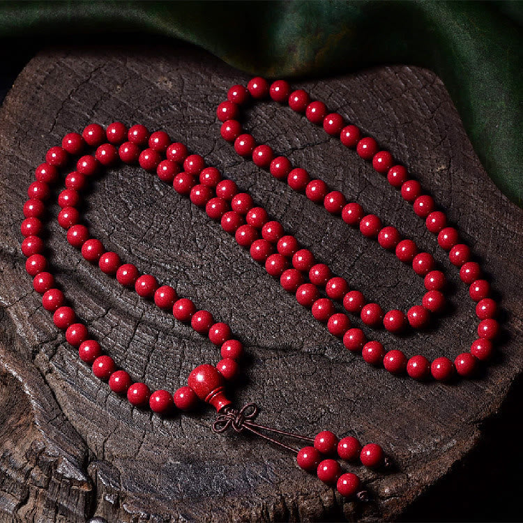 108 Mala Beads Cinnabar Om Mani Padme Hum Pattern Engraved Blessing Bracelet