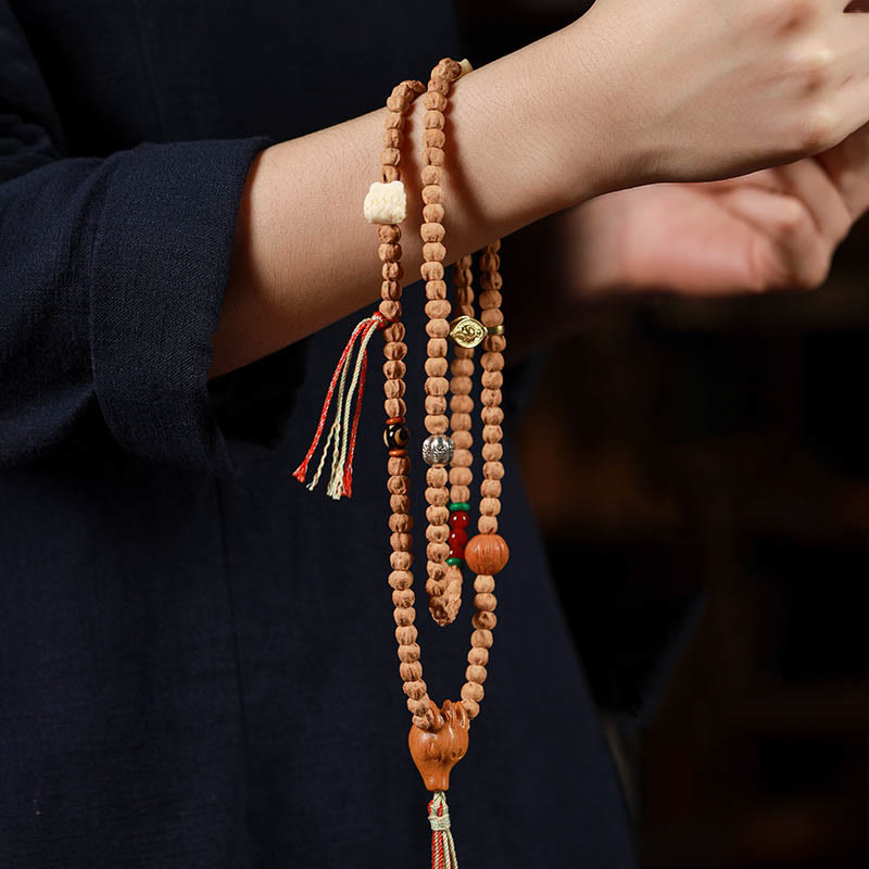 108 Beads Bodhi Seed Red Agate Deer Head Wisdom Mala Bracelet