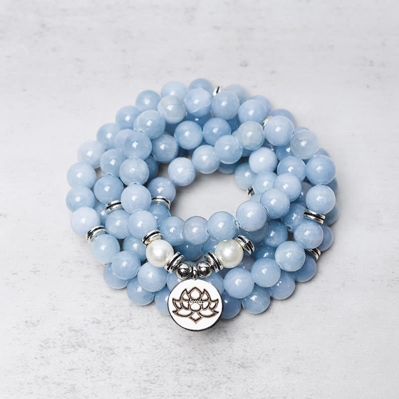 108 Mala Beads Aquamarine Bracelet