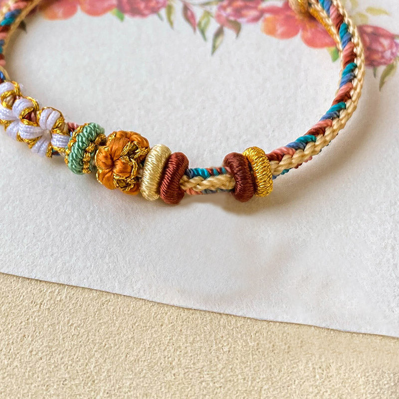 Handmade Dunhuang Color Peach Blossom Pattern Braid String Bracelet
